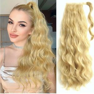 22 inch blonde wavy ponytail hair extensions